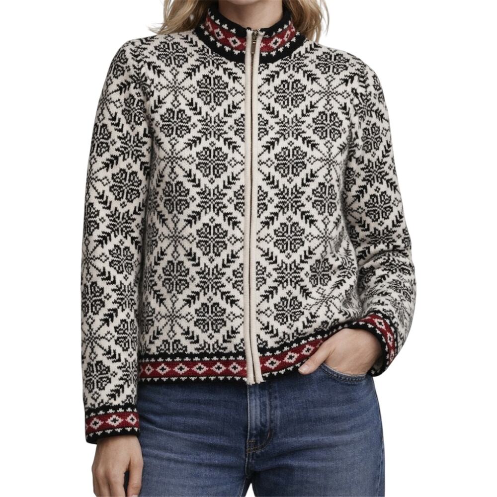 L.L. Bean Fair Isle Sweater Coat Cream White XS